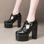 14cm Small Size 32-43 Elegant Patent Leather Mary Janes Chunky Platform Pumps 2025 Spring Block High Heels Shoes for Model Dress
