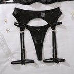 Ellolace Tempted Women's Lingerie Sets Daring Heart Rhinestone Bra Belt Thong 3PC with Choker Leg Circles Intimate Miss Outfits
