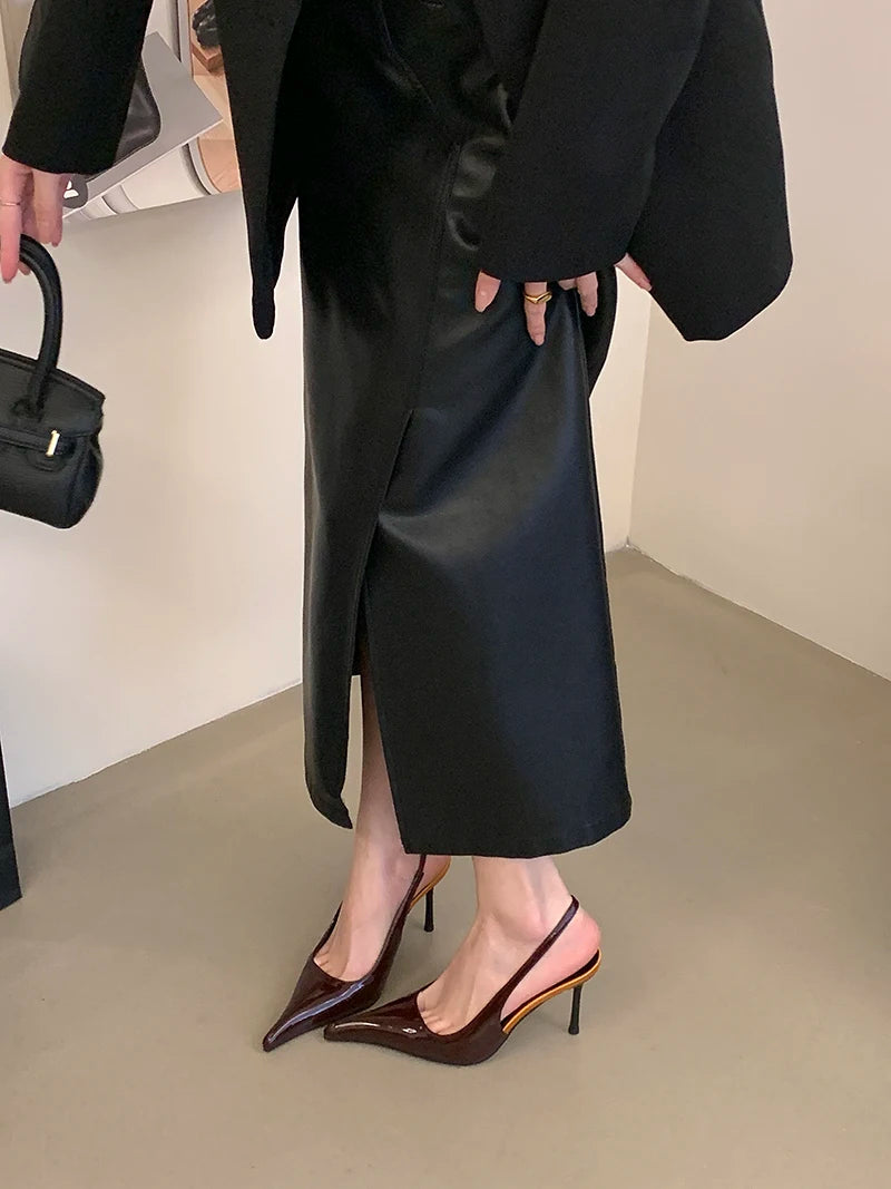 Women's Designer Heels Patent Leather Pointed Toe Sculptural Thin High Heels Sandals Pumps Runway Chic Luxury Party Dress Shoes
