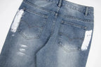 American retro washed letter spliced denim trousers high street trendy brand couple loose straight micro-flared long trousers