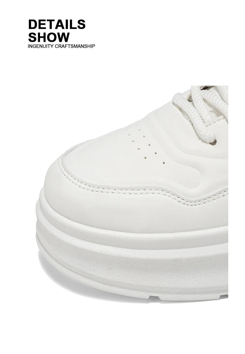 2026 Summer Men's White Platform Sneakers Leather Casual Shoes Thick Sole Streetwear Trendy Footwear