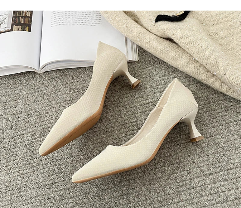 Beige Pointed Toe Kitten Heel Pumps Slip On Dress Shoes Comfortable Non Slip For Business Office Wedding Party Daily Wear  New