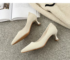 Beige Pointed Toe Kitten Heel Pumps Slip On Dress Shoes Comfortable Non Slip For Business Office Wedding Party Daily Wear  New