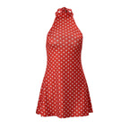 Polka Dot Elegant Off Shoulder Sleeveless Backless High Waist Halter Mini Dress Y2K Summer Fashion Club Party Vestidos