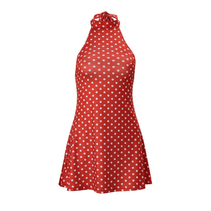Polka Dot Elegant Off Shoulder Sleeveless Backless High Waist Halter Mini Dress Y2K Summer Fashion Club Party Vestidos