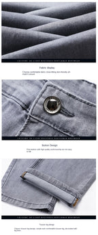 2026 Brand Thin or Thick Material Straight Cotton Stretch Denim Men's  Business Casual High Waist Light Grey Blue Jeans