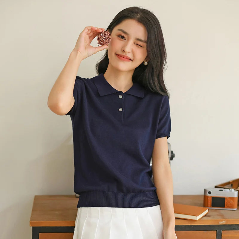 100% Cotton Women POLO Collar Casual Top T-shirt luxury designer clothing woman plus size clearance sale