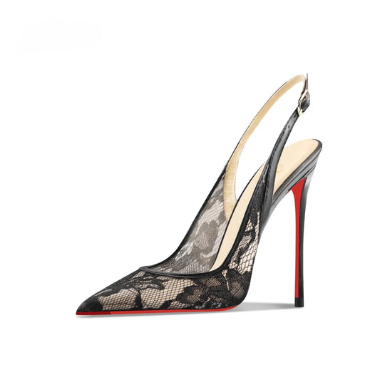 Lace High-heeled Sandals Summer 2026 New Pointed Thin Heels Shallow Mouth Comfortable Women's Sandals
