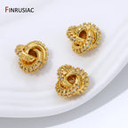 18K Gold Plated Brass With Zircon Round Twist Beads For Bracelets,Separator Bead,Spacer Beads For DIY Jewelry Making Accessories
