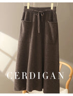 Autumn And Winter100% Pure Wool Skirt Women's Long Pocket Small A Skirt High Waist Slim Cashmere Knit A-Line Skirt