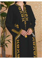 Fashion Muslim Women's Printed V-neck Robe 2025 Autumn V-neck Long Sleeve Arab Ethnic Style Printed Maxi Dress For Women Elegant