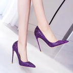 Purple Embossed Crocodile Effect Women Pointy Toe Slip On High Heel Shoes for Party Sexy Ladies Dress Stiletto Pumps