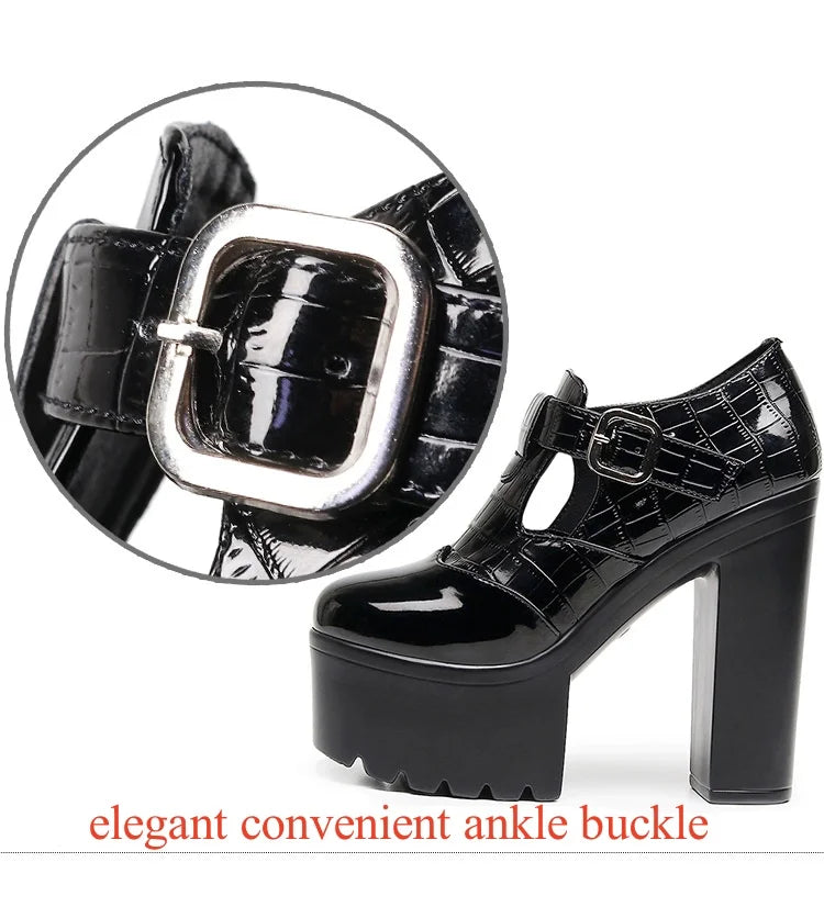 14cm Small Size 32-43 Elegant Patent Leather Mary Janes Chunky Platform Pumps 2025 Spring Block High Heels Shoes for Model Dress