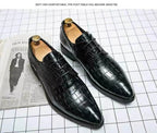 Mens Brown Crocodile Embossed Leather Dress Shoes Pointed Toe Lace Up Oxfords Formal Business Office Wedding Party Wear Comforta