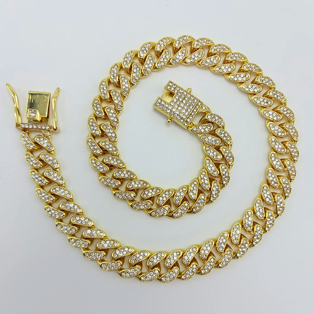 12.5mm Iced Out Miami Cuban Link Necklaces Free Shipping Bling Rapper Chains For Men Hip Hop Daily Party Fashion Jewelry Gift