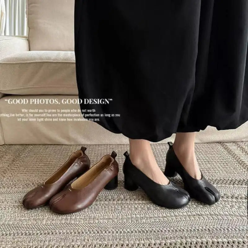 Elegant Thick High Heel Tabi Shoes Women Summer 2026 Comfort Pu Leather Designer Split Toe Pumps French Retro Sandals for Women