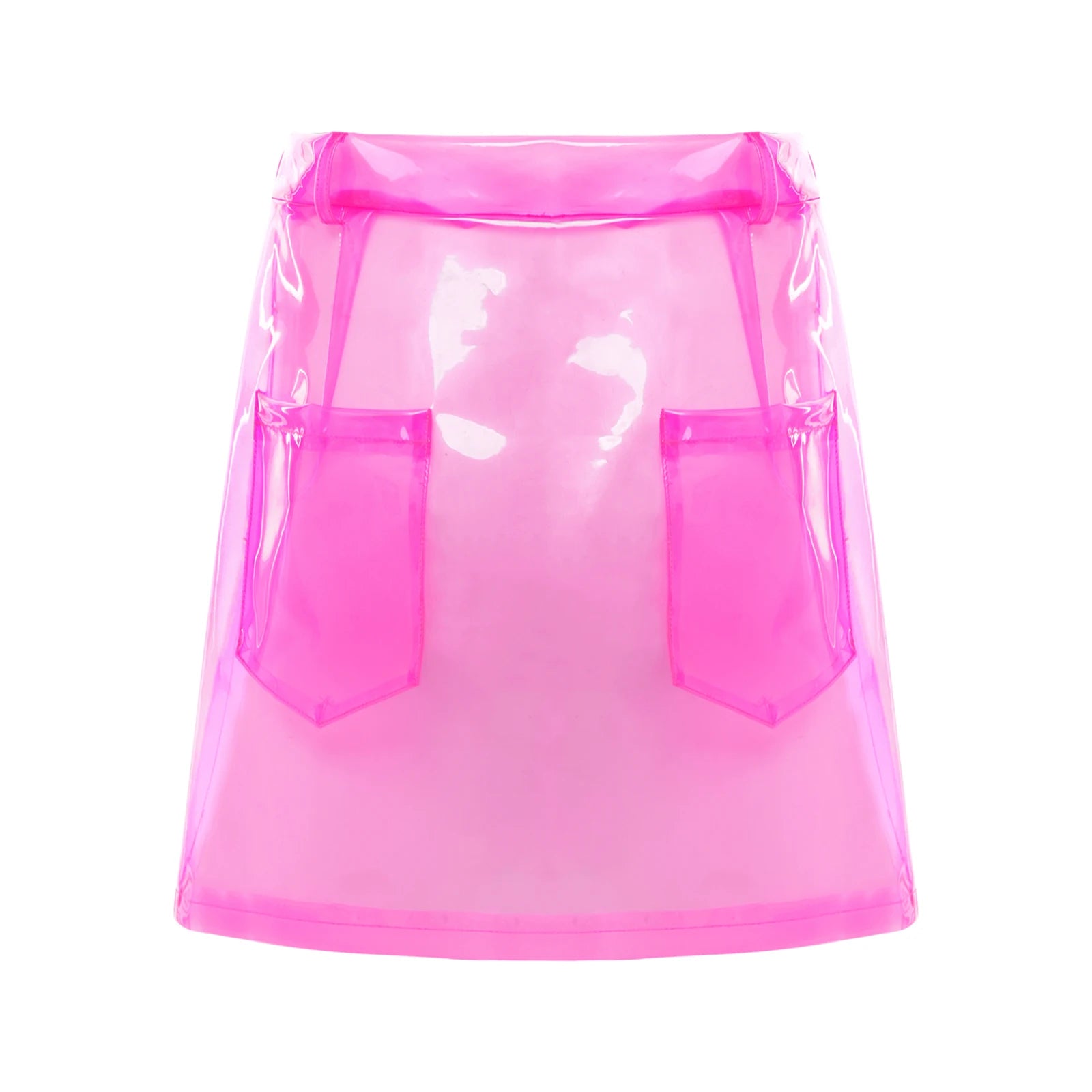 Transparent Pvc Disco Jazz Dance Bodycon Skirt for Women High Waist Pencil Miniskirt with Pockets See Through Cover Up Clubwear
