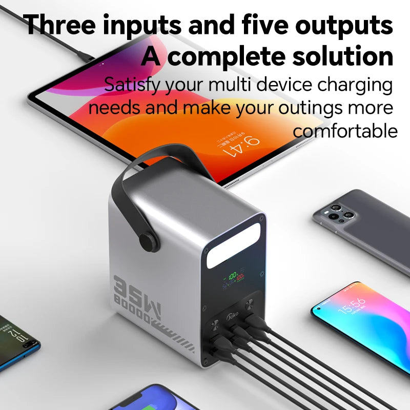 80000mAh Power Bank PD 35W Large Capacity QC 22.5W Fast Charge  Metal Portable Spare Auxiliary Battery With LCD Powerbanks Pack