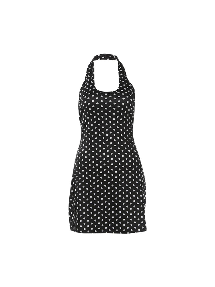 Nibber Low-Neck Sexy Backless Mini Dress Woman Summer Trend Polka Dot Print Halter Skinny Stretch Street Y2K Style Mini Bodycon