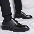 Mens Black Leather Shoes Autumn British Style Formal Business Footwear Low Top Commute Style Dress Shoes For Suits