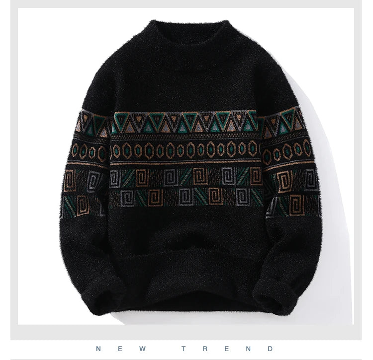 Men's Fashion stripe pattern Sweaters 2024 Autumn/Winter Loose Knittwear Men sweater youth Thick Warm wool pullovers M-4XL ﻿