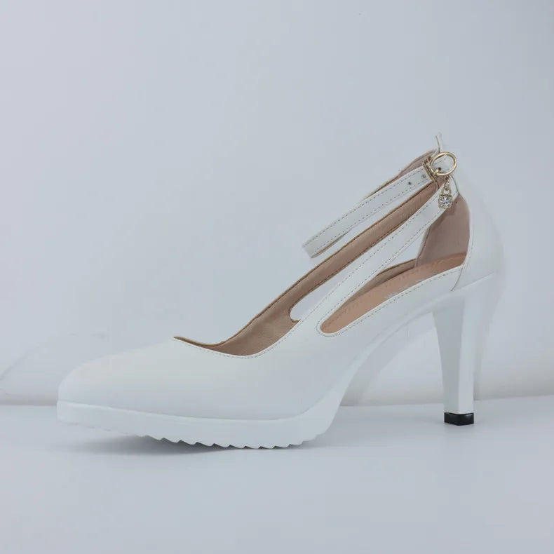 8cm 11cm Size 32-43 Ankle Buckle Red White Wedding Shoes Bride Platform Pumps 2026 Fall Shallow High Heels Shoes Model Party