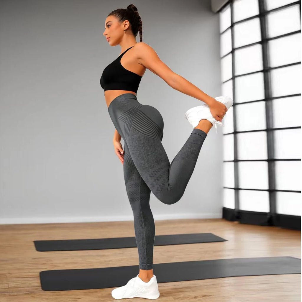 Women Seamless Wave Striped Yoga Leggings High Waist Butt Lift Stretch Gym Running Jogger Fitness Workout Sports Pants Tummy