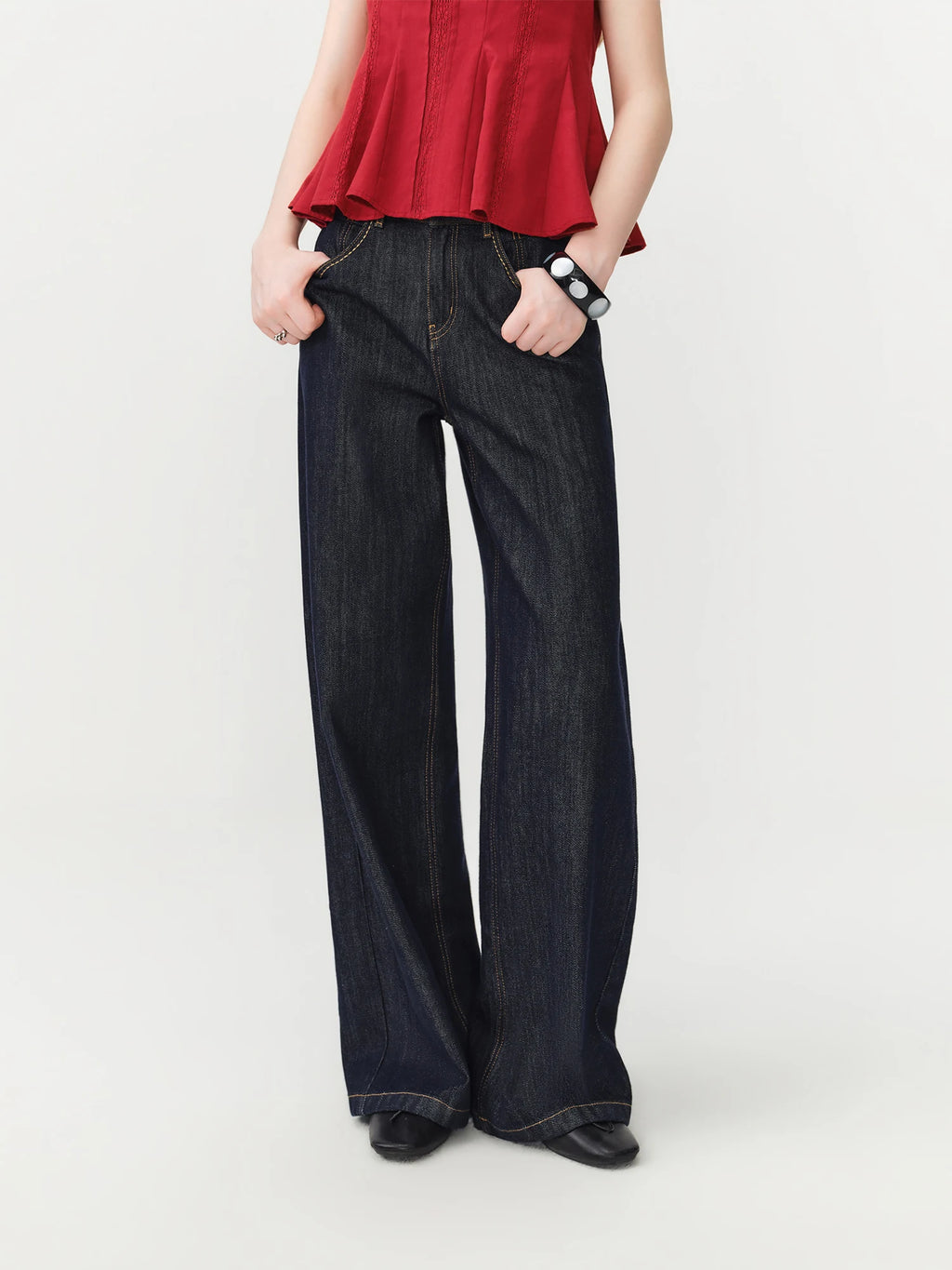 FSLE Women's 2026 Summer New Arrival Raw Indigo Straight Jeans | Lightweight Cool Feeling Slim Fit Versatile Denim Pants Jeans