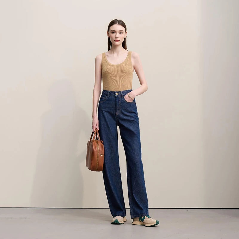 Amii Women's Jeans 2026 Autumn New Casual Letter Embossed Cotton Denim Trousers Women's Retro Versatile Straight Pants 12641115