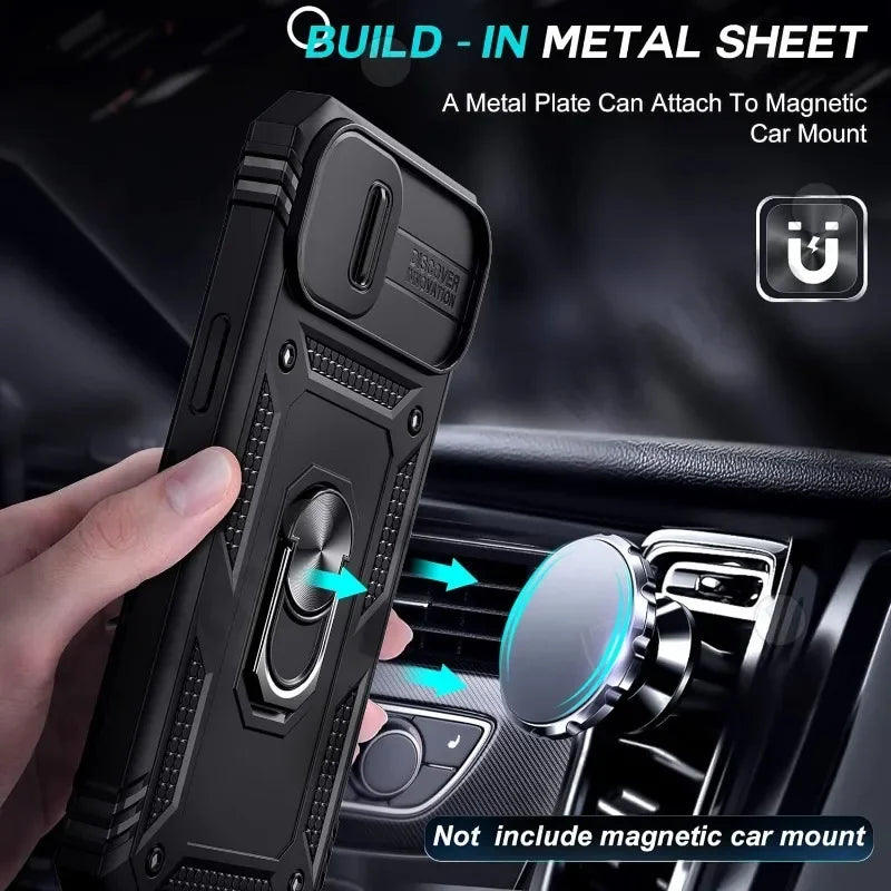 Case For iPhone 17 16 16e 15 14 13 12 11 Pro Max Plus Mini XS XR 8 Plus 8 7 SE Heavy Duty with Camera 360 Degree Kickstand Cover
