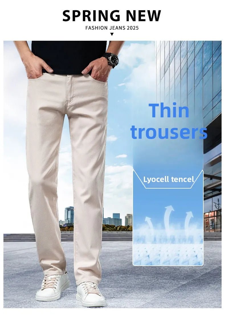2026 Y2k Pants Men Thin Lyocell Spring Summer Classic Korean Youthful Vitality Men's  Jeans Lightweight Stretch Trousers