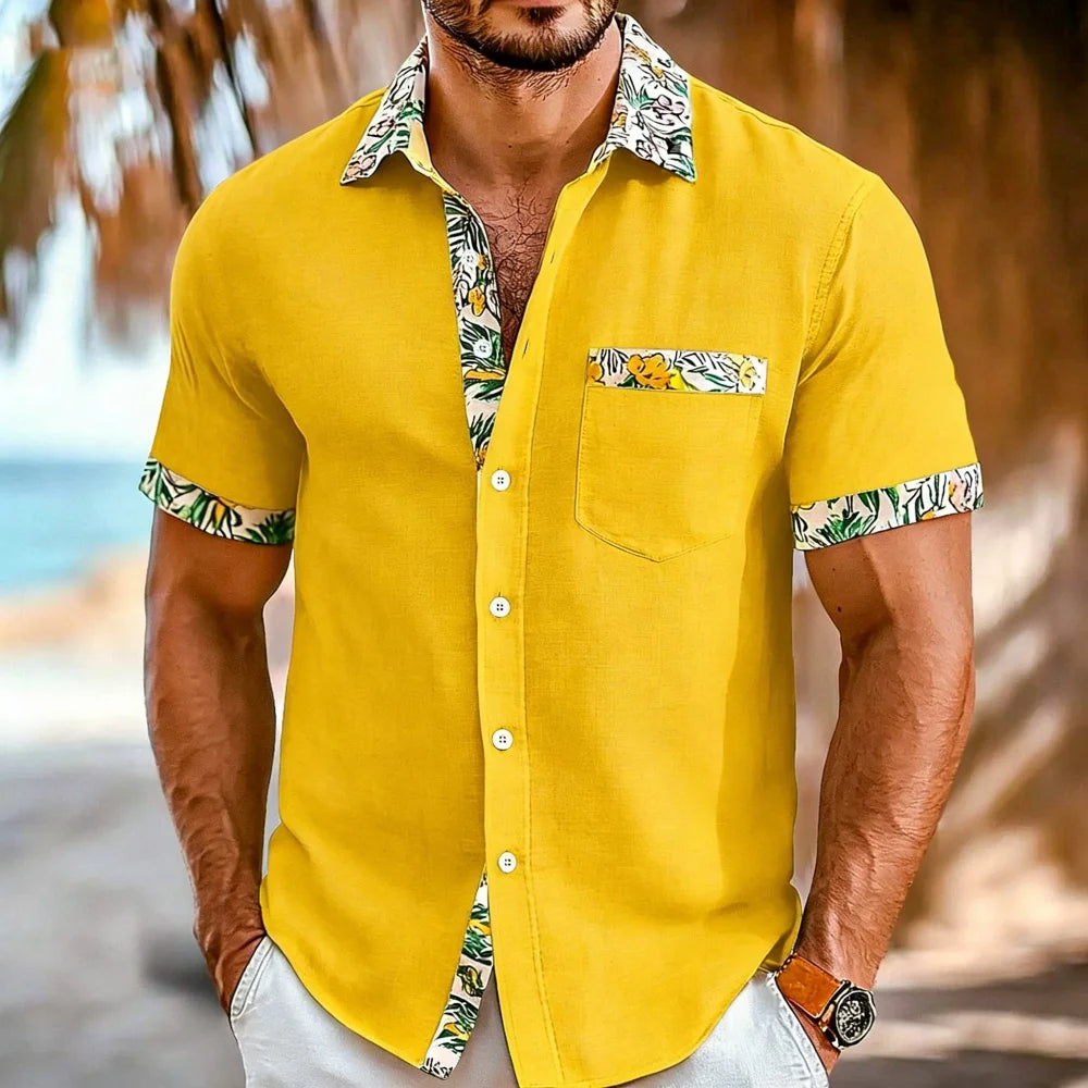 Men's Plus Size Short Sleeve Lapel Shirt with Patchwork Pocket 10 Color Printed Fashionable Designer Comfortable Shirt