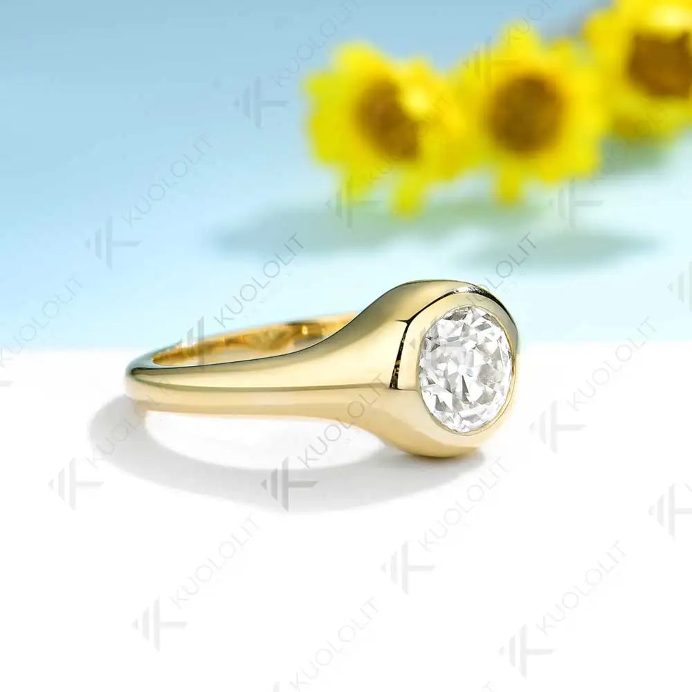 Kuololit 1CT OEC Moissanite Rings for Women Soild 10K 14K Yellow Gold Bezel Set Diamond Ring  for Engagement Christmas Gifts