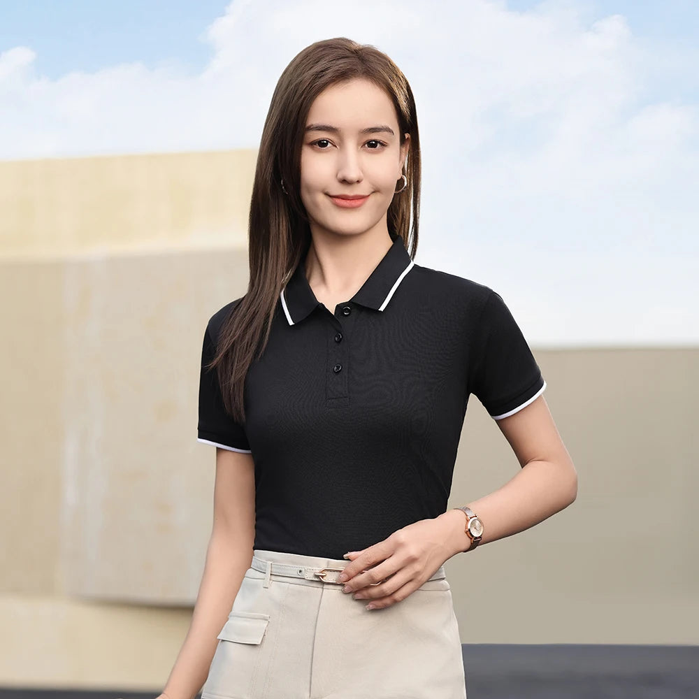 2026 Spring Autumn Cozy Top Women Solid ice silk quick - drying clothesT Shirts Polo Collar Sleeves Comfortable Casual