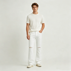 Urban Street Mens Slim Fit Flared Jeans White Black Distressed Jeans Overall Y2k Solid Color Washing Skinny Jeans Men Ripped