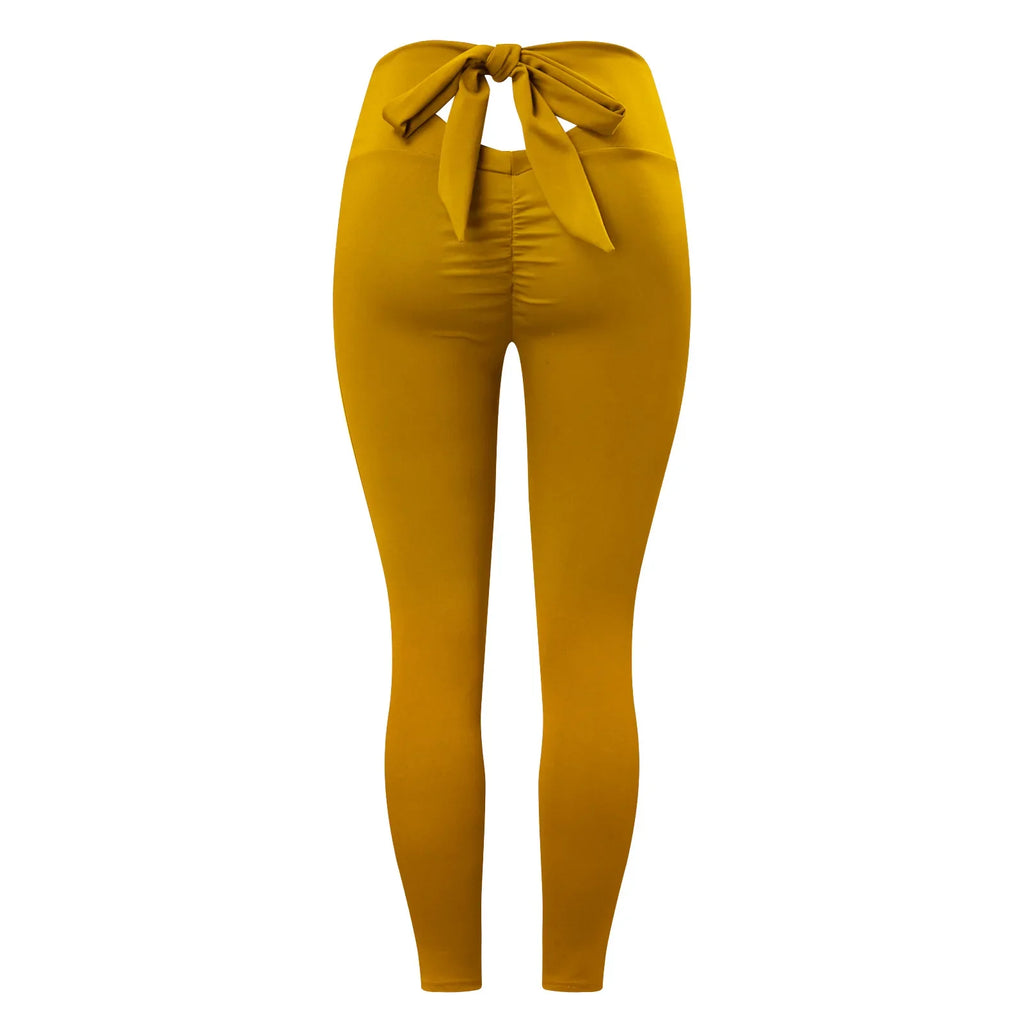 Womens Butt Lift High Waisted Yoga Pants Tummy Control Bow-Knot Tie Workout Leggings Sport Tights Running Leggings