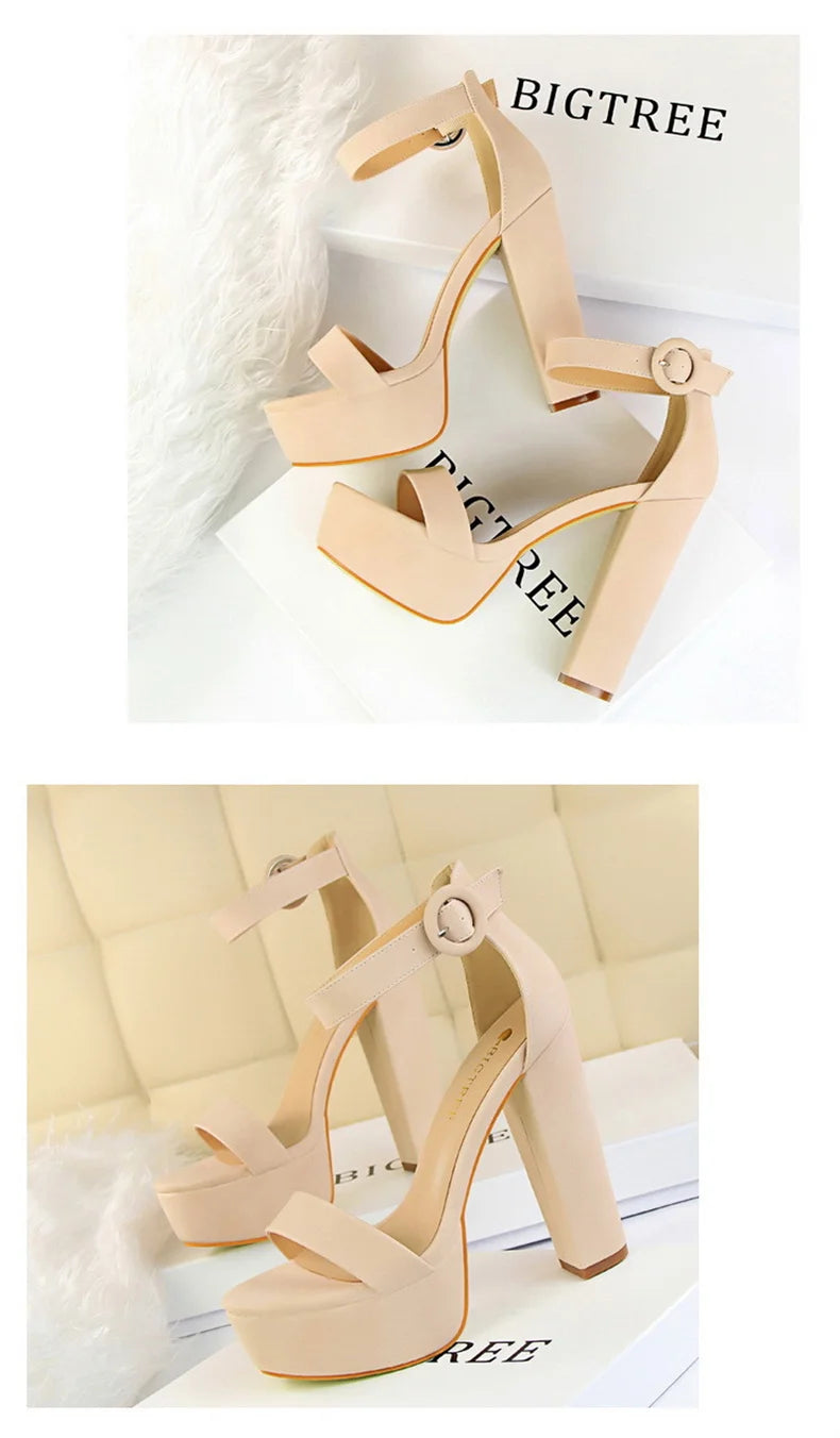 New Fashion Simple Comfort Women Platform High Heels Sandals Summer Peep Toe Party Wedding Pumps Buckle Slimming Shoes