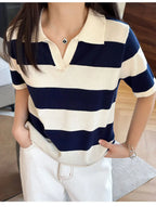 WinvyNee Summer Half Sleeved Women's Solid Polo Shirt Casual Cotton Striped Top T-shirt Women Clothing Casual Knitted A1002022