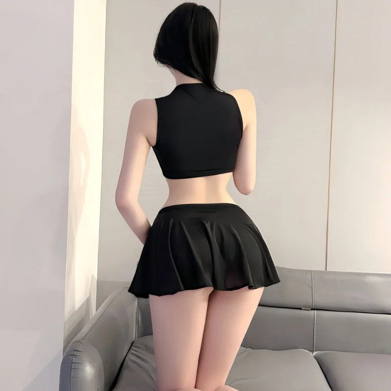 NEWJOINFUN Korean Japan Girls Style Fashion Pleated Mini Skirts XL High Waist Black White A Line Short Skirt for Women Christmas