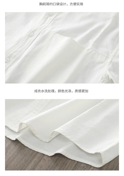 Dukeen Heavyweight Short-Sleeved Shirt Men's Summer Solid Color Lapel Pocket Casual Shirt Cotton White Shirts