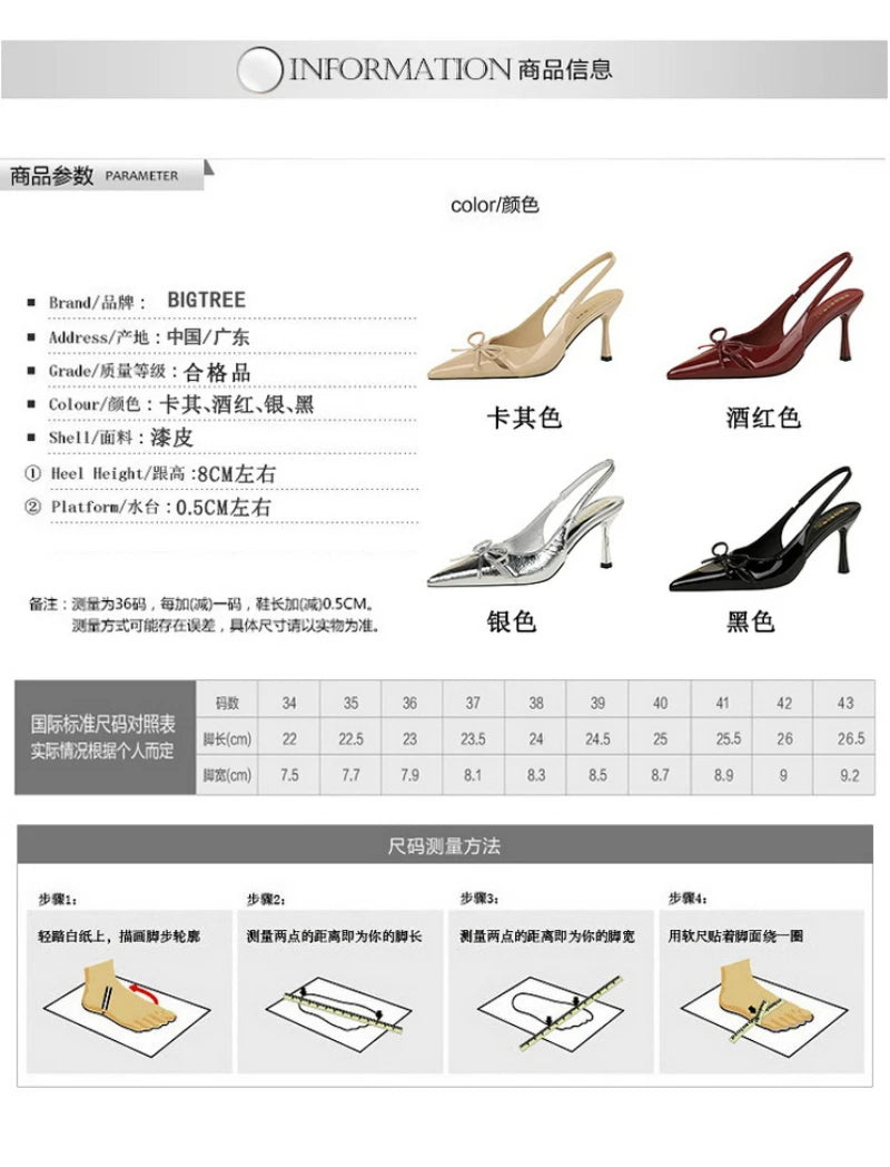 Korean Style Pointed Toe High Heels Shallow Mouth Hollow Bow Back Trip Strap Women's Shoes Thin Heels Back Empty Shoes Women