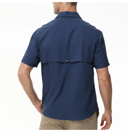 Summer Men's UPF 50+ Fishing Shirts, Lightweight Breathable Short Sleeve Cargo Shirt, Button Down Tactical Shirts Workout