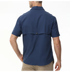 Summer Men's UPF 50+ Fishing Shirts, Lightweight Breathable Short Sleeve Cargo Shirt, Button Down Tactical Shirts Workout