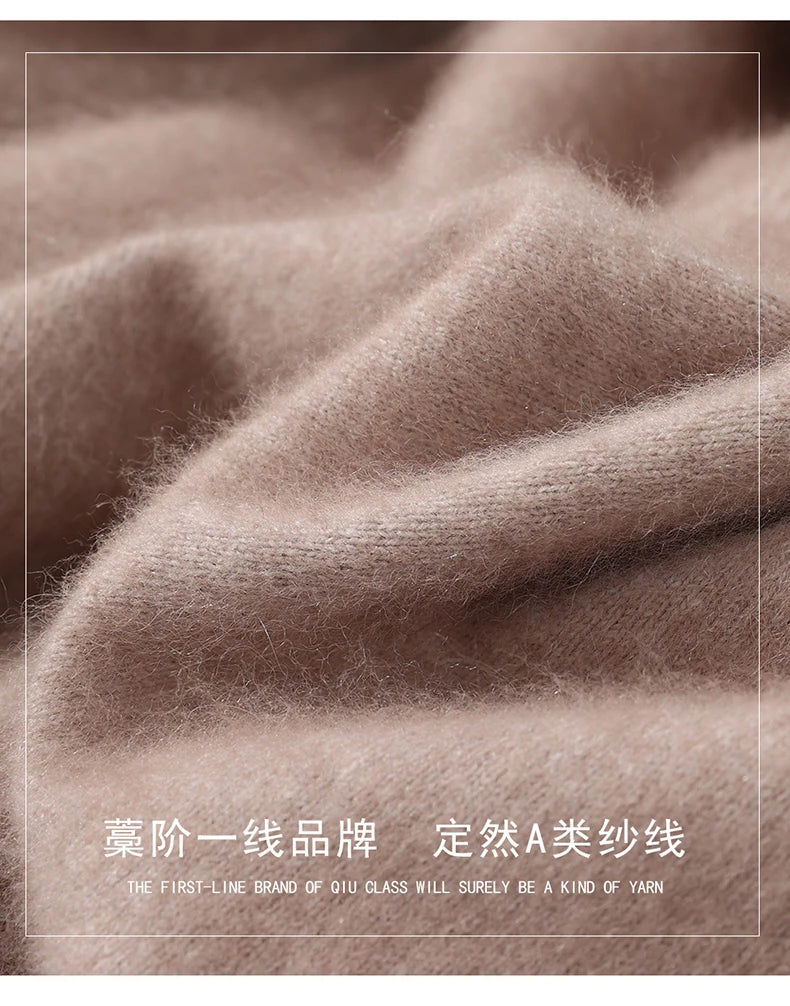 Autumn Winter 100% Mink Cashmere Sweater Men's Round Neck Pullover Loose Solid Color Plus Size Base Knit Business Casual Sweater