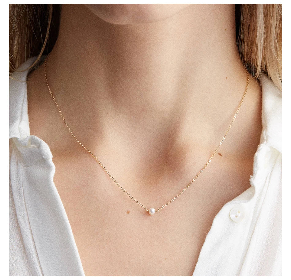 4MM Simulated-pearl Pendant Necklace for Women Dainty Stainless Steel Gold Color Necklace Women