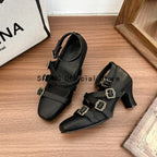 Sweet Lolita Cross Buckle Strap Women Mary Jane Shoes Fashion Multi Metal Buckle Shoes Retro Wedding Party Dress Ladies Pumps