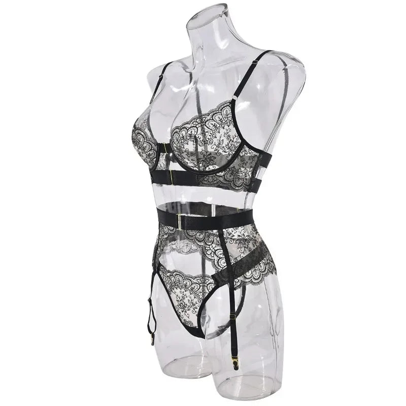 Tornova 2-piece Sexy Lingerie Set G-string Transparent Underwear Lolita Romantic Lingeries Set Sexy Bra Panties Sets Lingerie