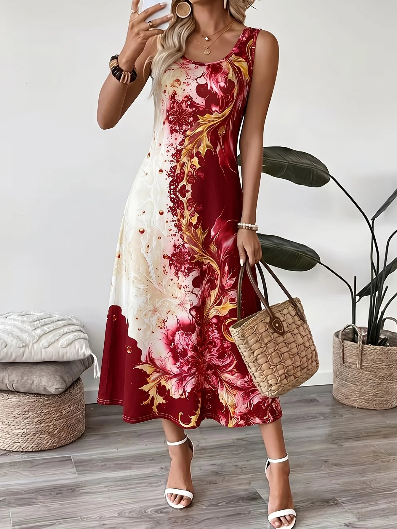 2026 Women's Casual Dresses Luxury Artistic Gradient Print Sleeveless Tank Dress Female Clothing Elegant Beach Dress New