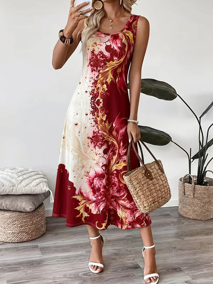 2026 Women's Casual Dresses Luxury Artistic Gradient Print Sleeveless Tank Dress Female Clothing Elegant Beach Dress New