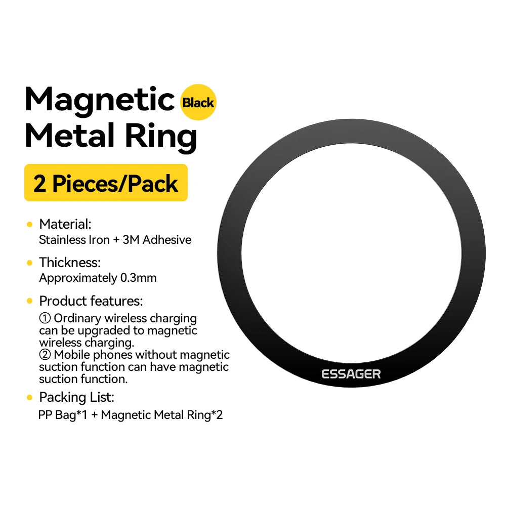 Essager 2PCS Magnetic Metal Ring 0.3mm Universal Sticker for iPhone 15 14 Pro MagSafe Magnet for Samsung Wireless Charging Plate